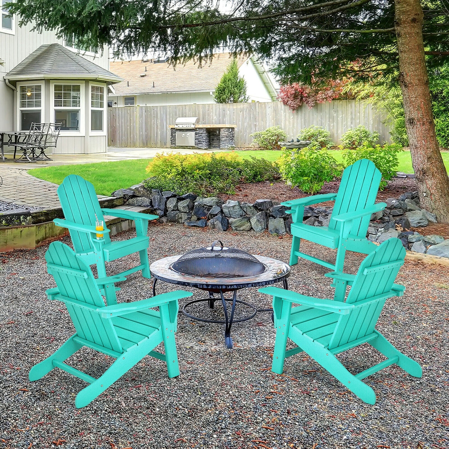 Outdoor Adirondack Chair with Built-in Cup Holder for Backyard Porch