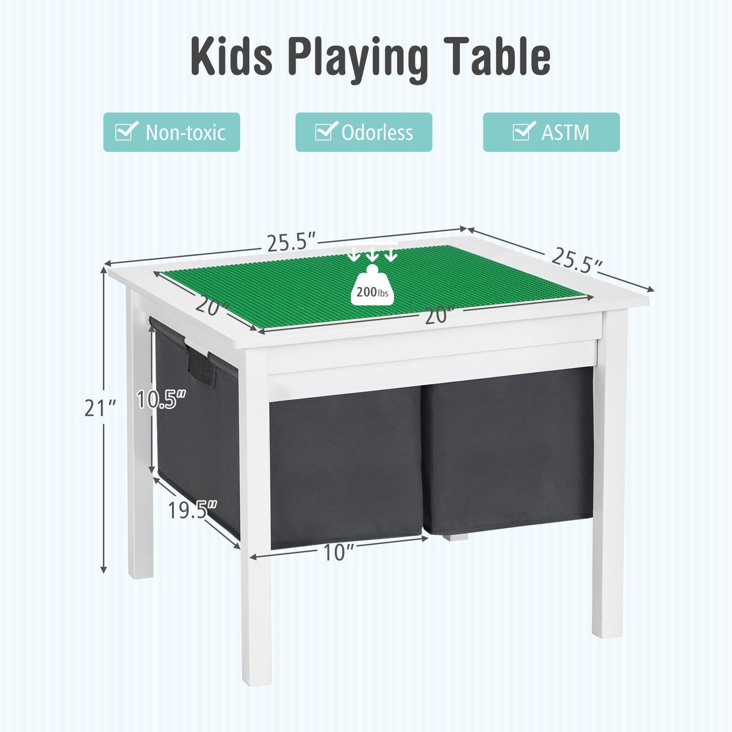 2-in-1 Kids Double-sided Activity Building Block Table with Drawers