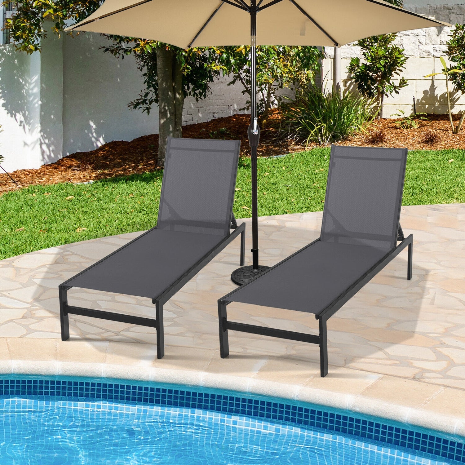 6-Position Chaise Lounge Chairs with Rustproof Aluminium Frame