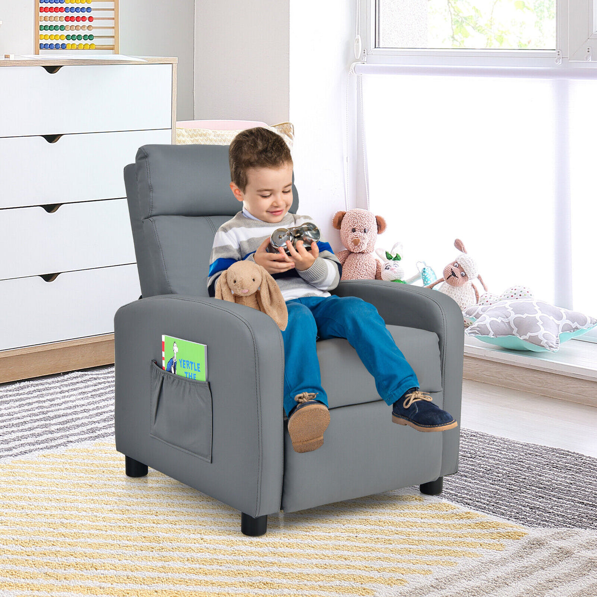 Ergonomic PU Leather Kids Recliner Lounge Sofa for 3-12 Age Group