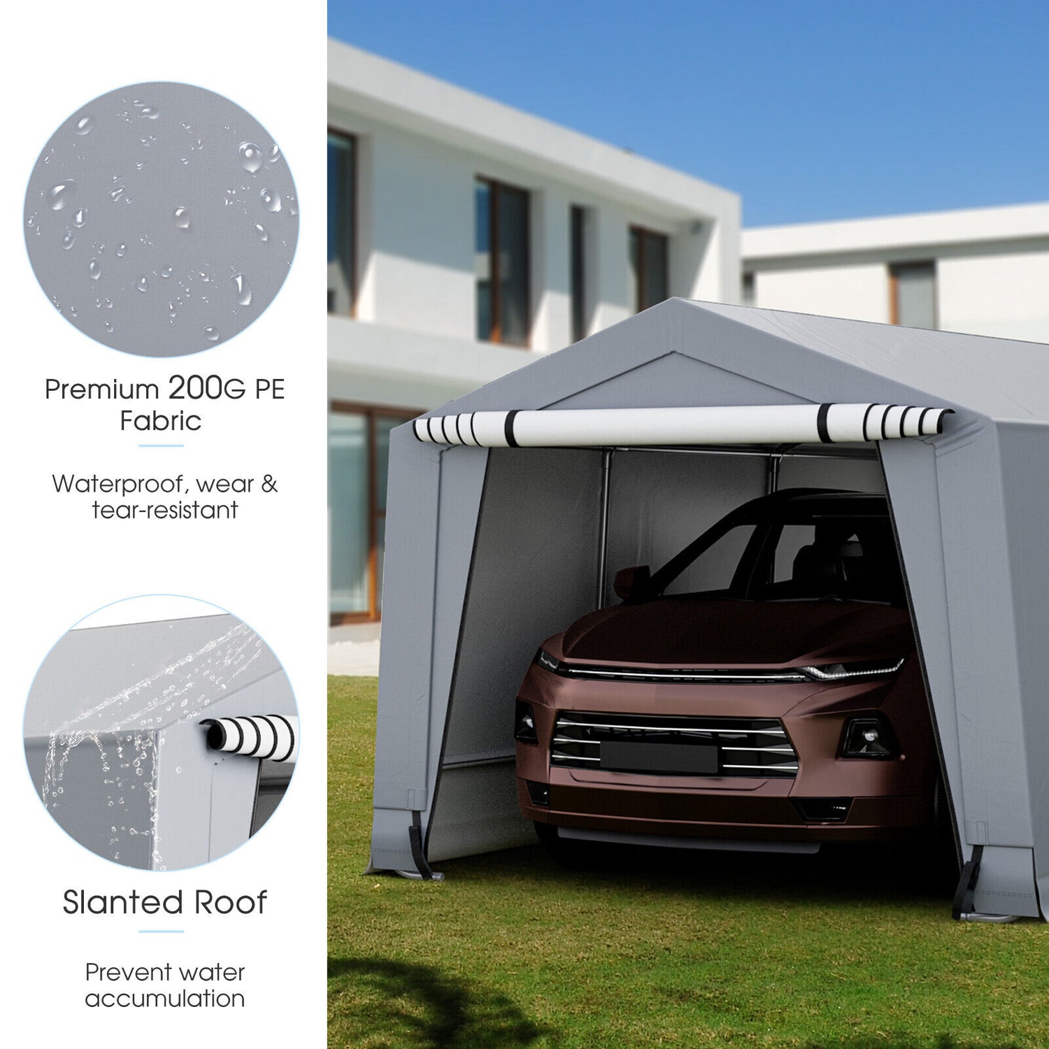 10 x 16/10 x 20 Feet Outdoor Heavy-Duty Carport with 2 Doors