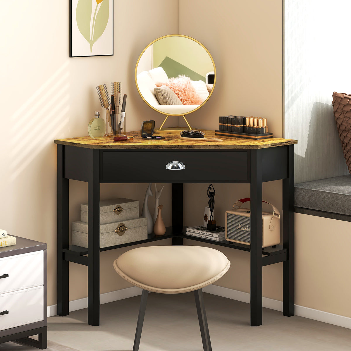 Corner Wooden Piece Laptop Computer Desk