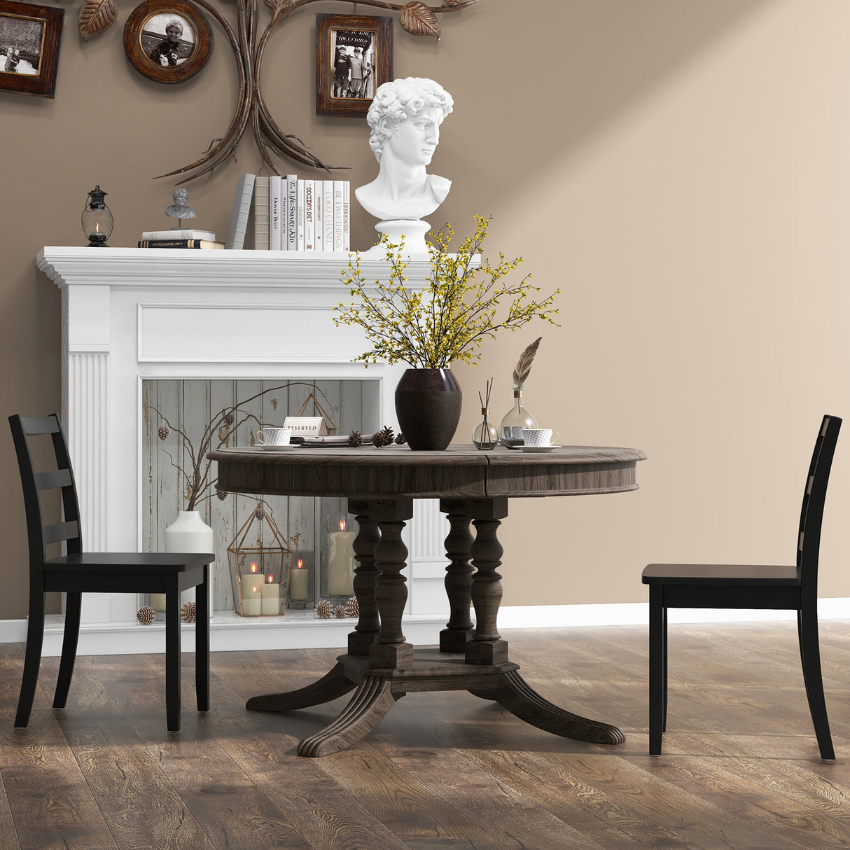 Set of 2 Wood Dining Chairs with Solid Rubber Wood Legs