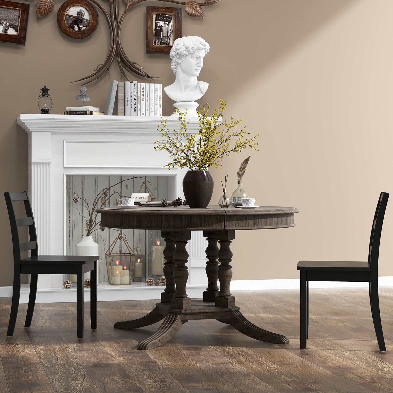 Set of 2 Wood Dining Chairs with Solid Rubber Wood Legs