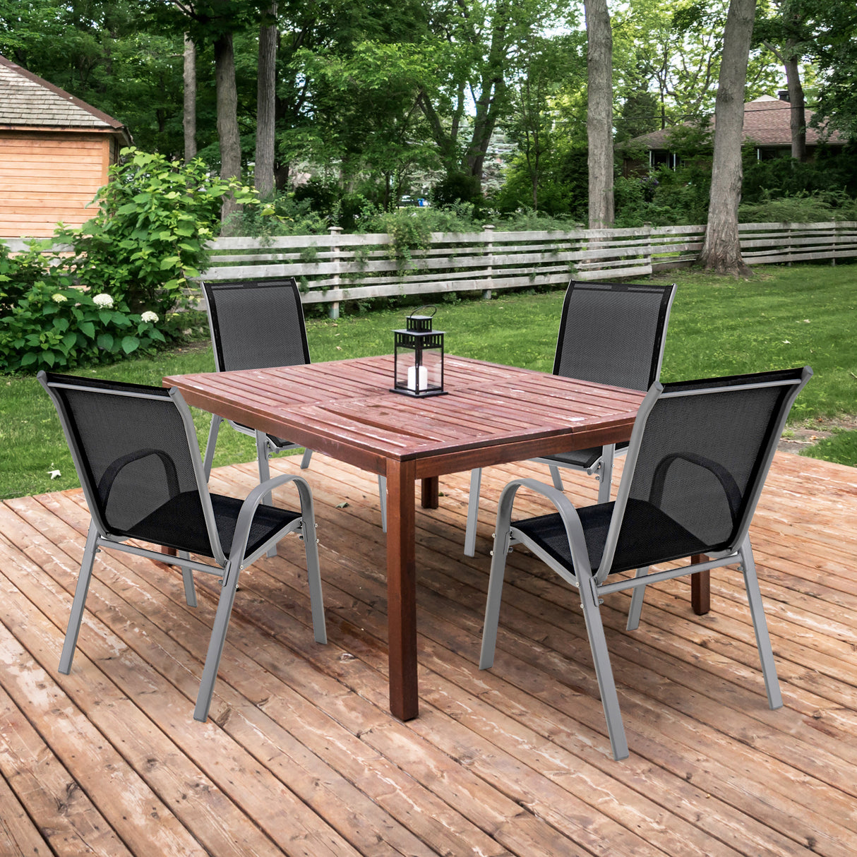 4 Pieces Stackable Patio Dining Chairs Set with Armrest