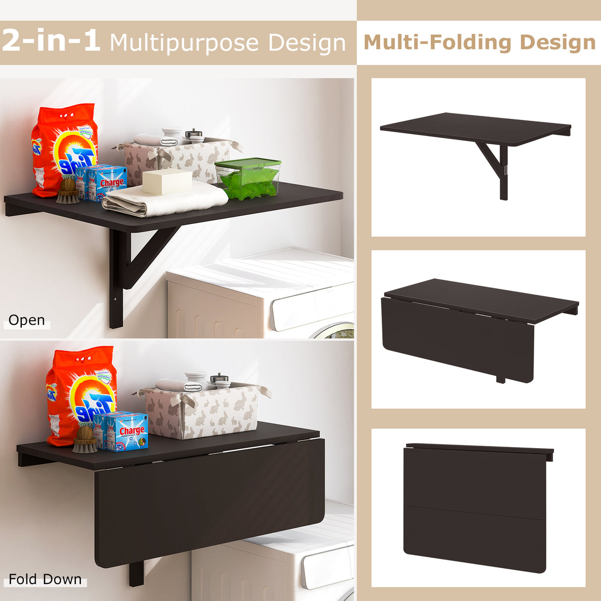 31.5 x 23.5 Inch Wall Mounted Folding Table for Small Spaces