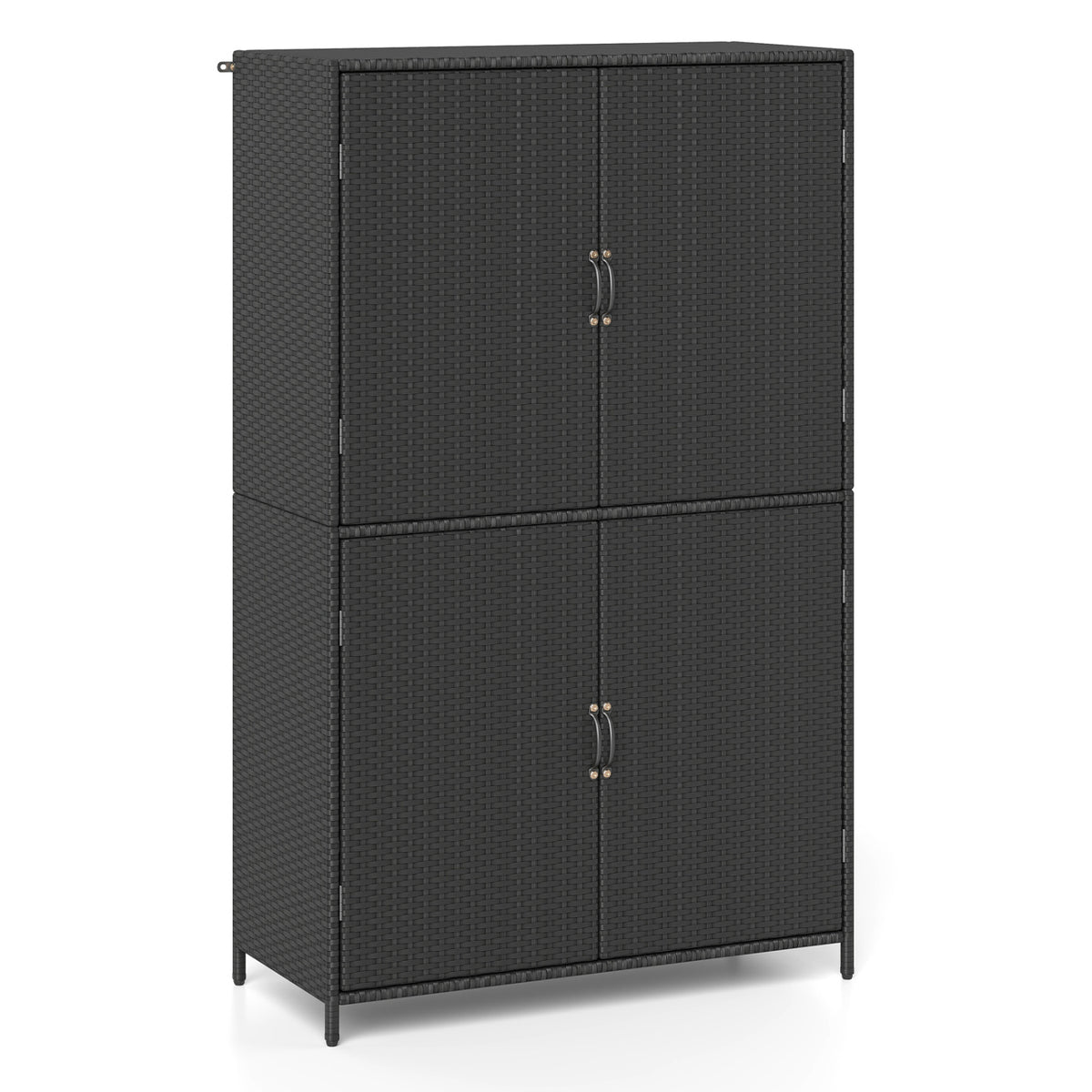 4-Door Rattan Vertical Storage Shed with Adjustable Shelves