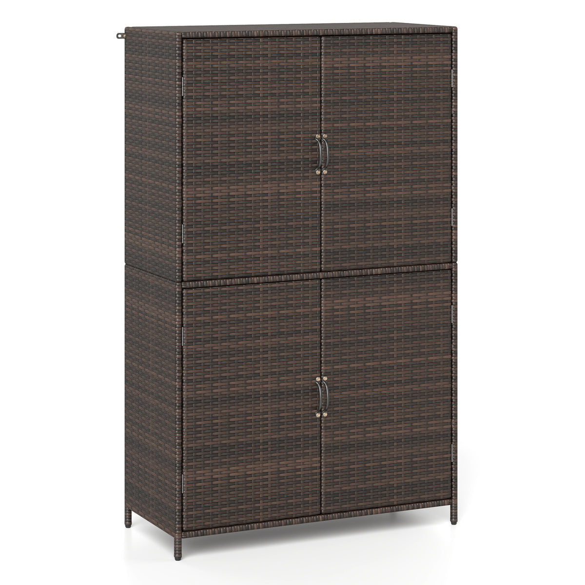 4-Door Rattan Vertical Storage Shed with Adjustable Shelves