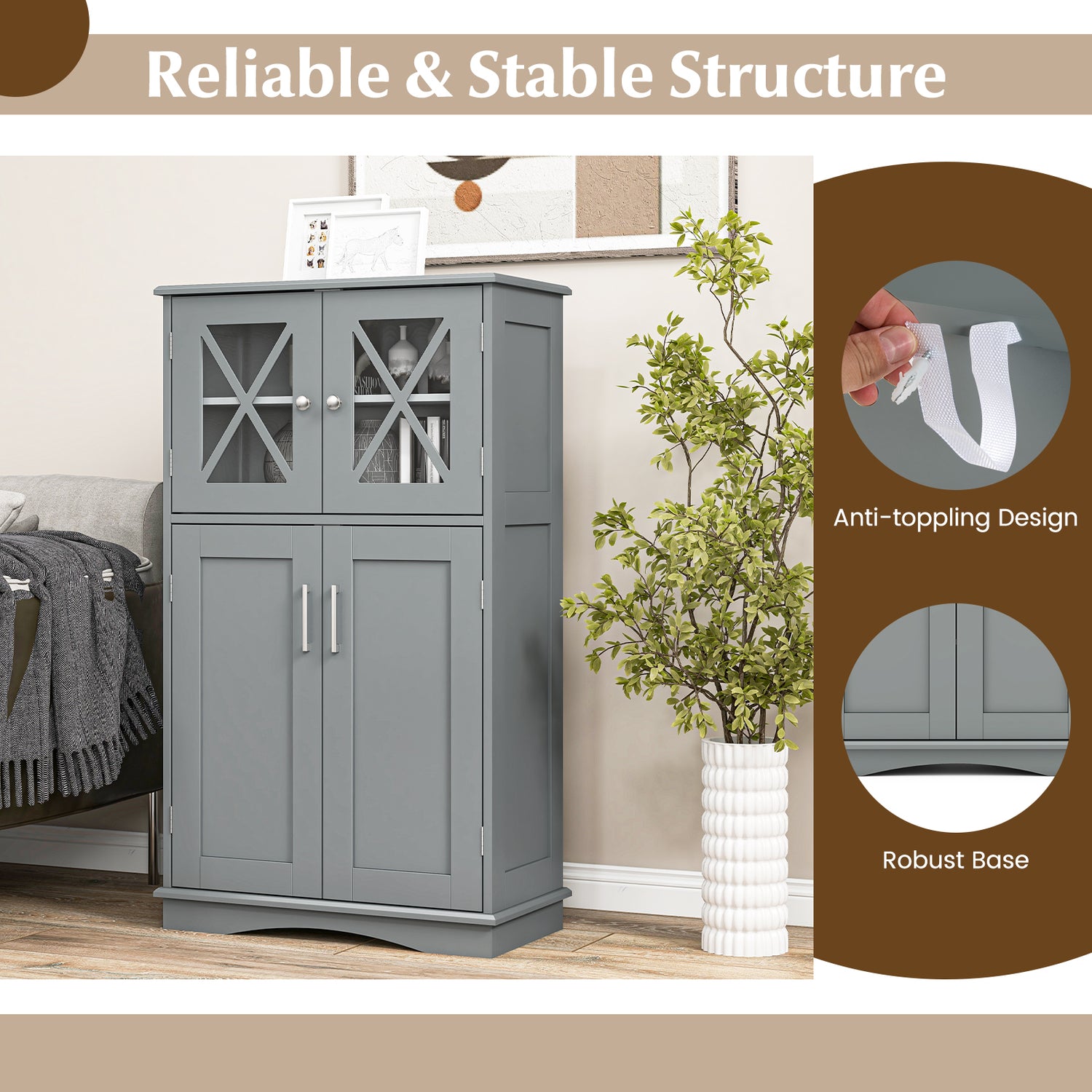 4 Doors Freeestanding Bathroom Floor Cabinet with Adjustable Shelves