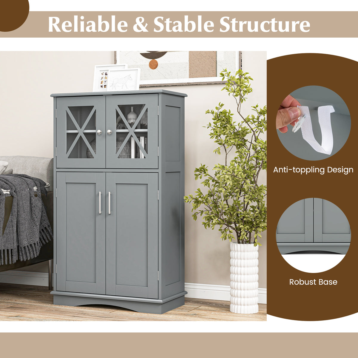 4 Doors Freeestanding Bathroom Floor Cabinet with Adjustable Shelves