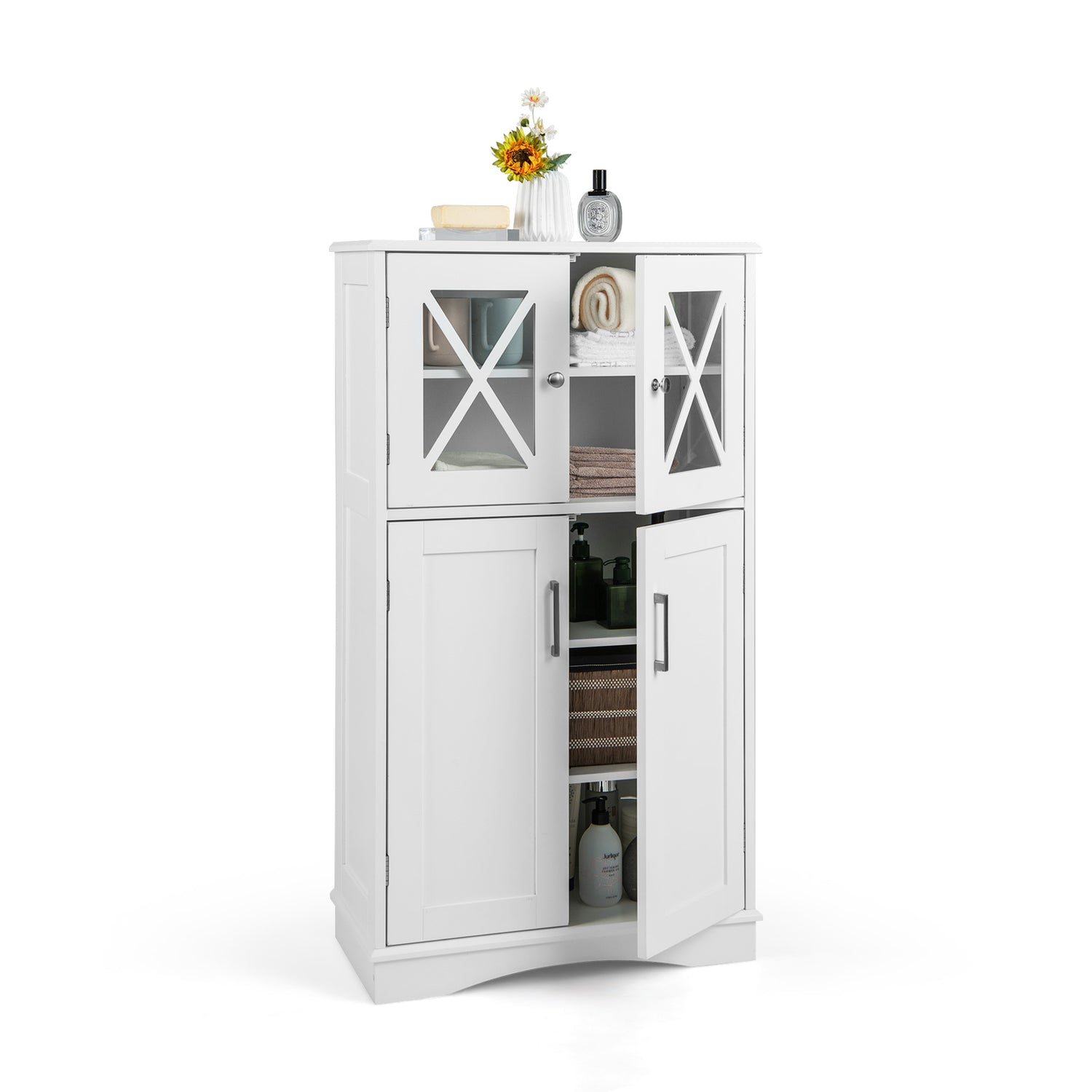 4 Doors Freeestanding Bathroom Floor Cabinet with Adjustable Shelves