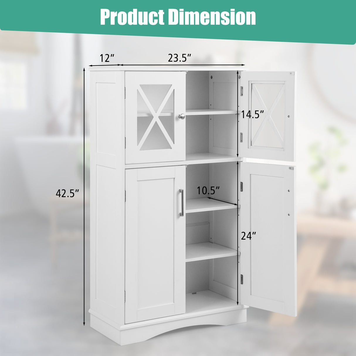 4 Doors Freeestanding Bathroom Floor Cabinet with Adjustable Shelves