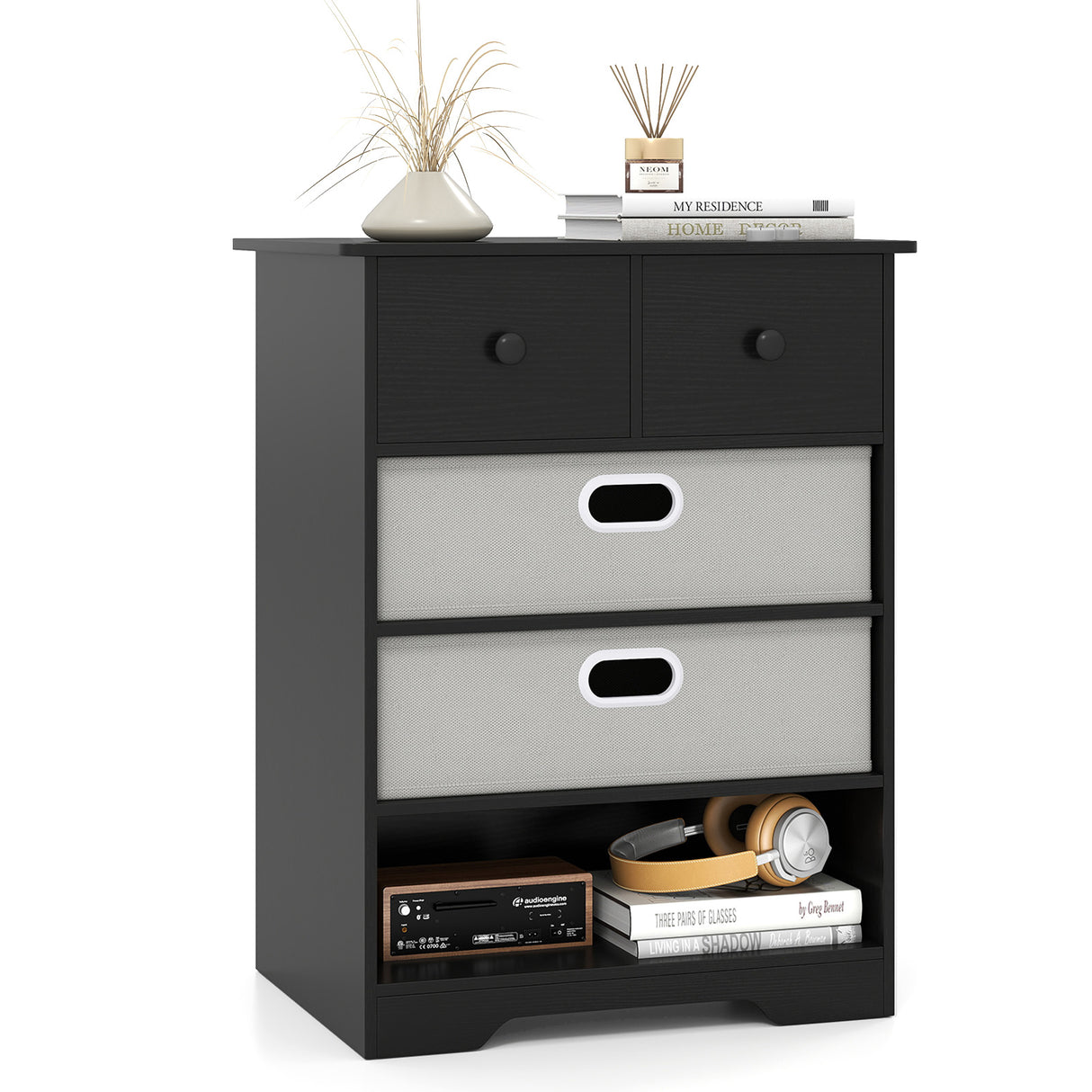 4-Drawer Dresser Modern Chest Storage Organizer with Open Shelves