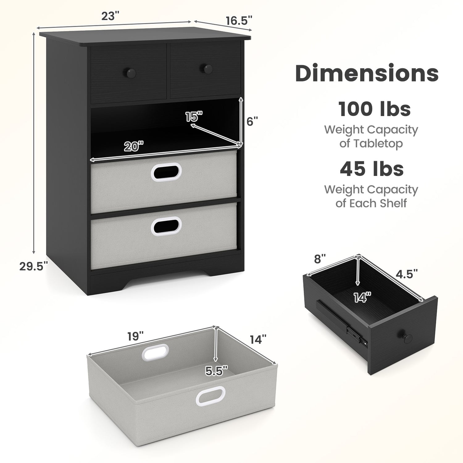 4-Drawer Dresser Modern Chest Storage Organizer with Open Shelves