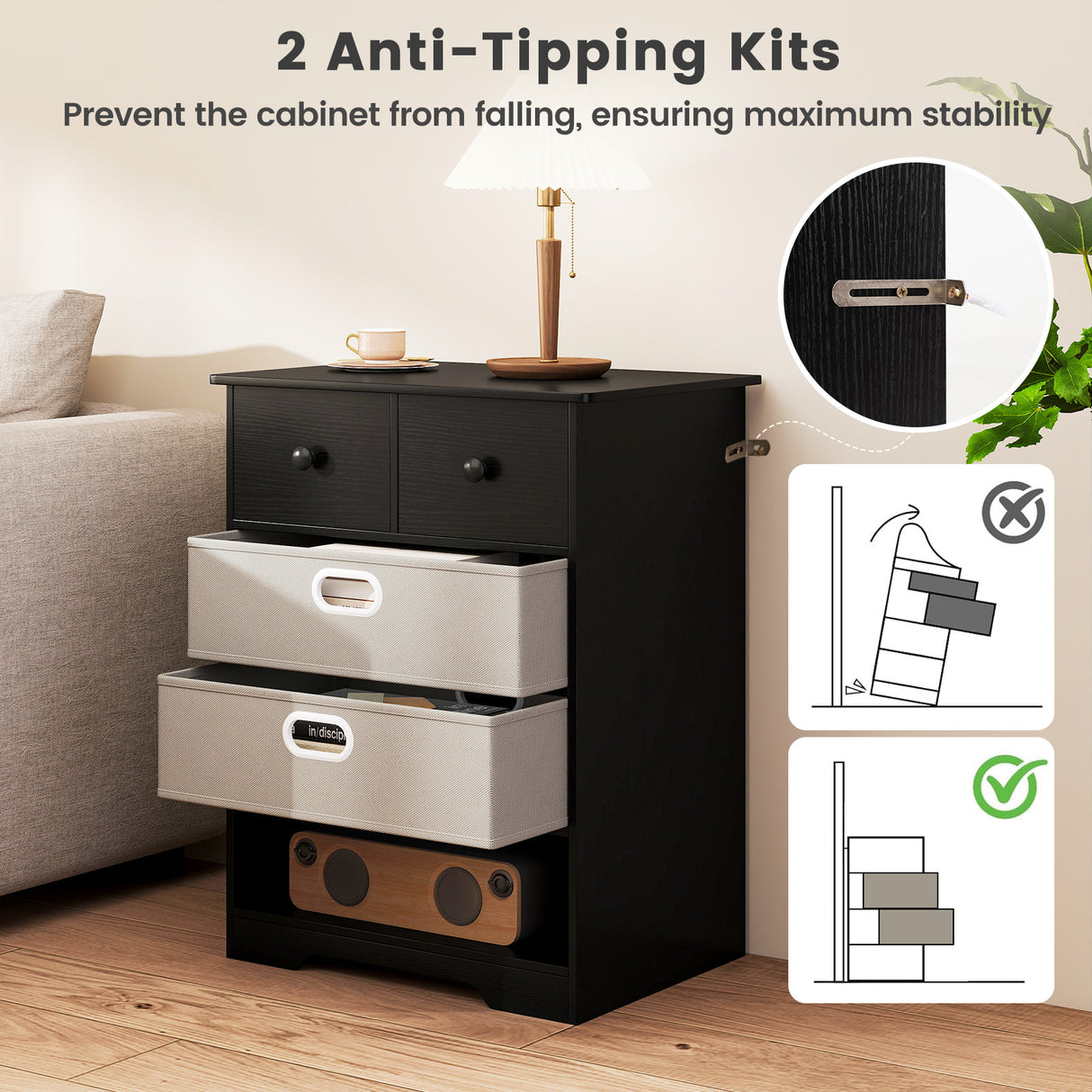 4-Drawer Dresser Modern Chest Storage Organizer with Open Shelves