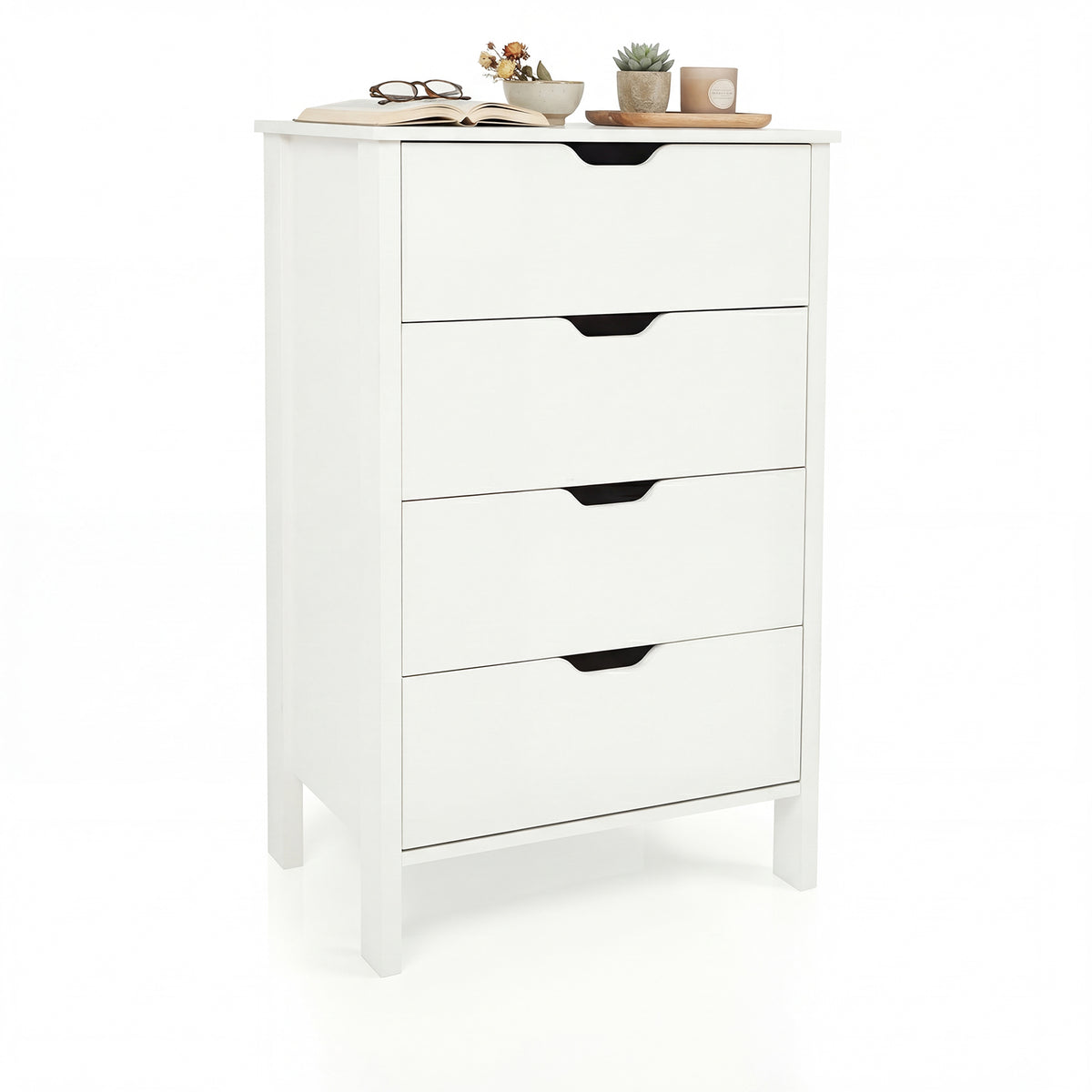 4-Drawer Dresser Wooden Nightstand with Anti-Tipping Kits-White