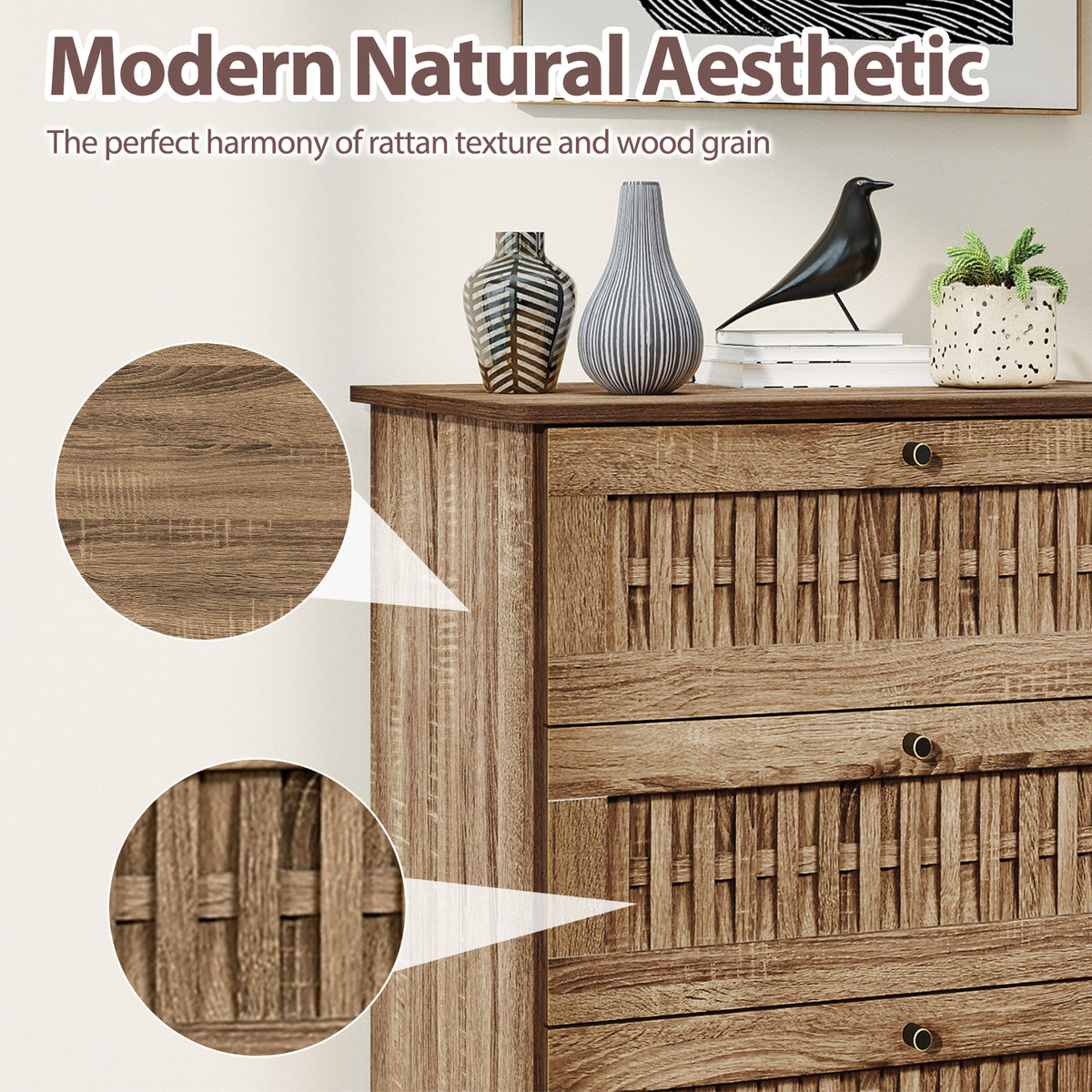4-Drawer Dresser with Interlocking Mechanism and Metal Legs for Bedroom-Oak