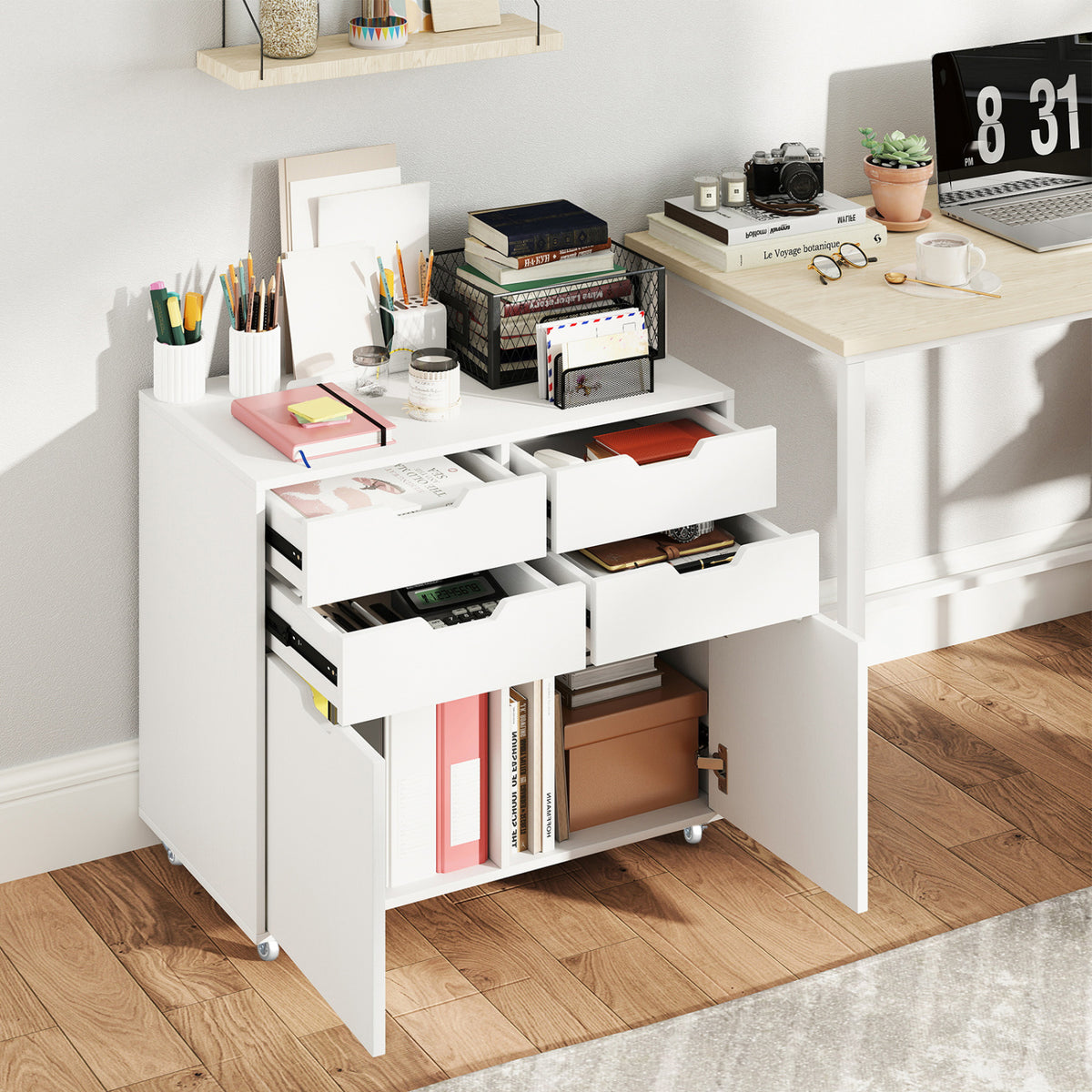 4 Drawer File Cabinet with Wheels for Home Office Organization