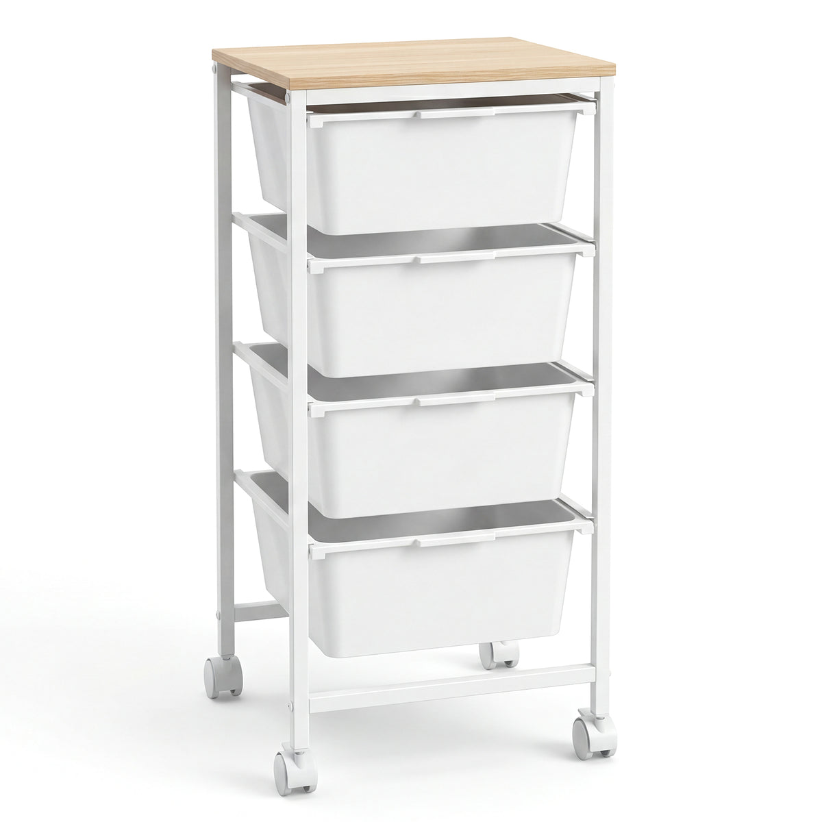 4-Drawer Rolling Storage Cart Mobile Utility Organizer with Wooden Tabletop and Lockable Wheels