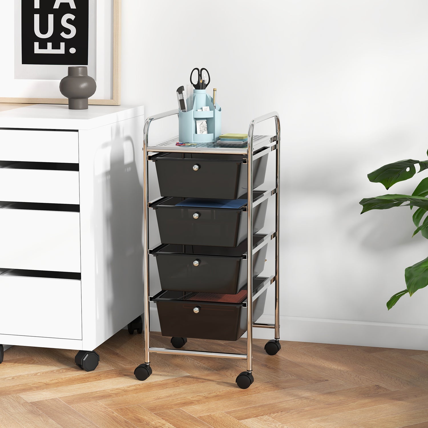 4-Drawer Cart Storage Bin Organizer Rolling with Plastic Drawers