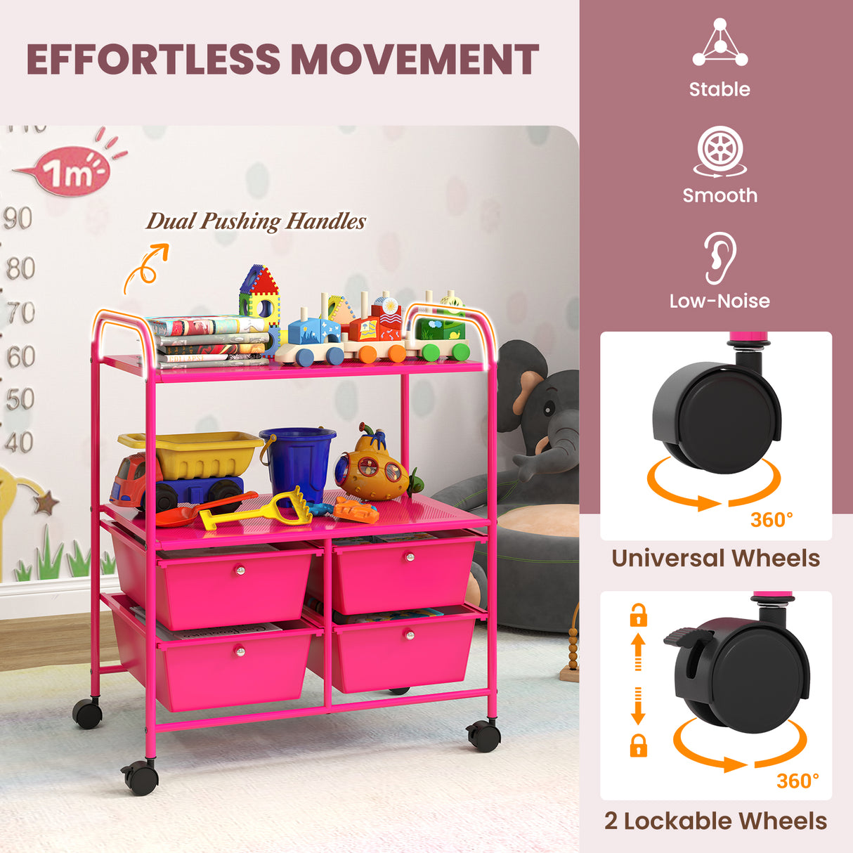 4 Drawers Shelves Rolling Storage Cart Rack