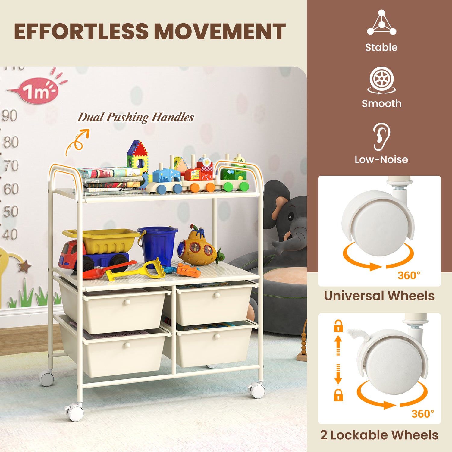 4 Drawers Shelves Rolling Storage Cart Rack