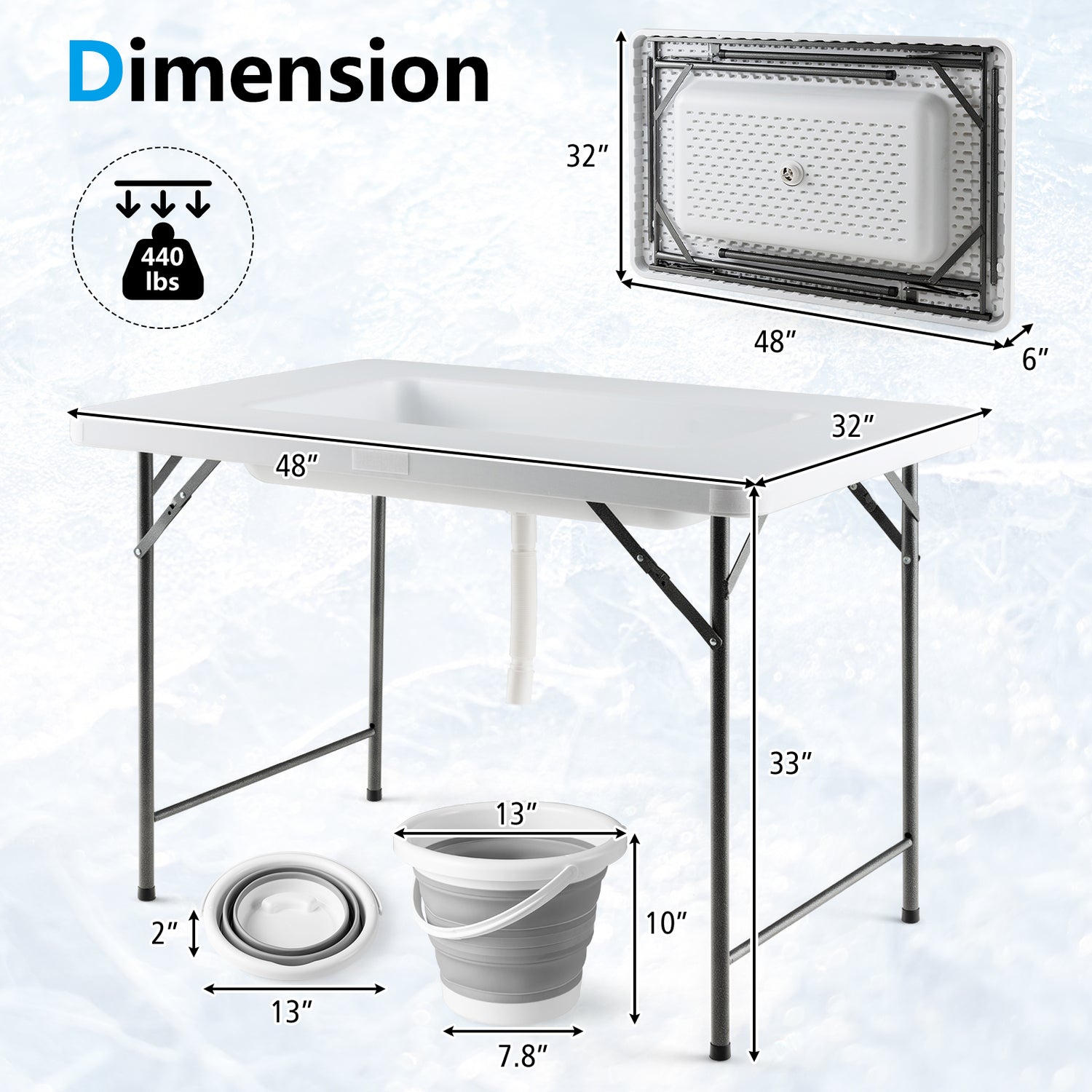 4 Feet Folding Ice Bin Table with Skirt for Camping Picnic Wedding with Ice Bucket-White