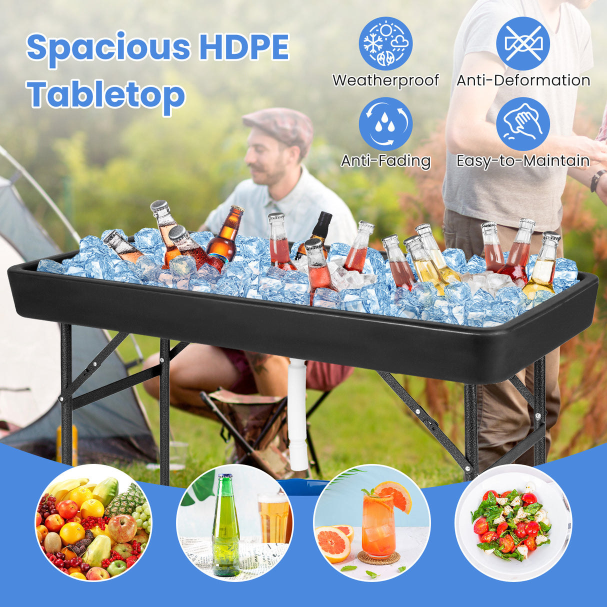 4 Feet Plastic Party Ice Folding Table with Matching Skirt