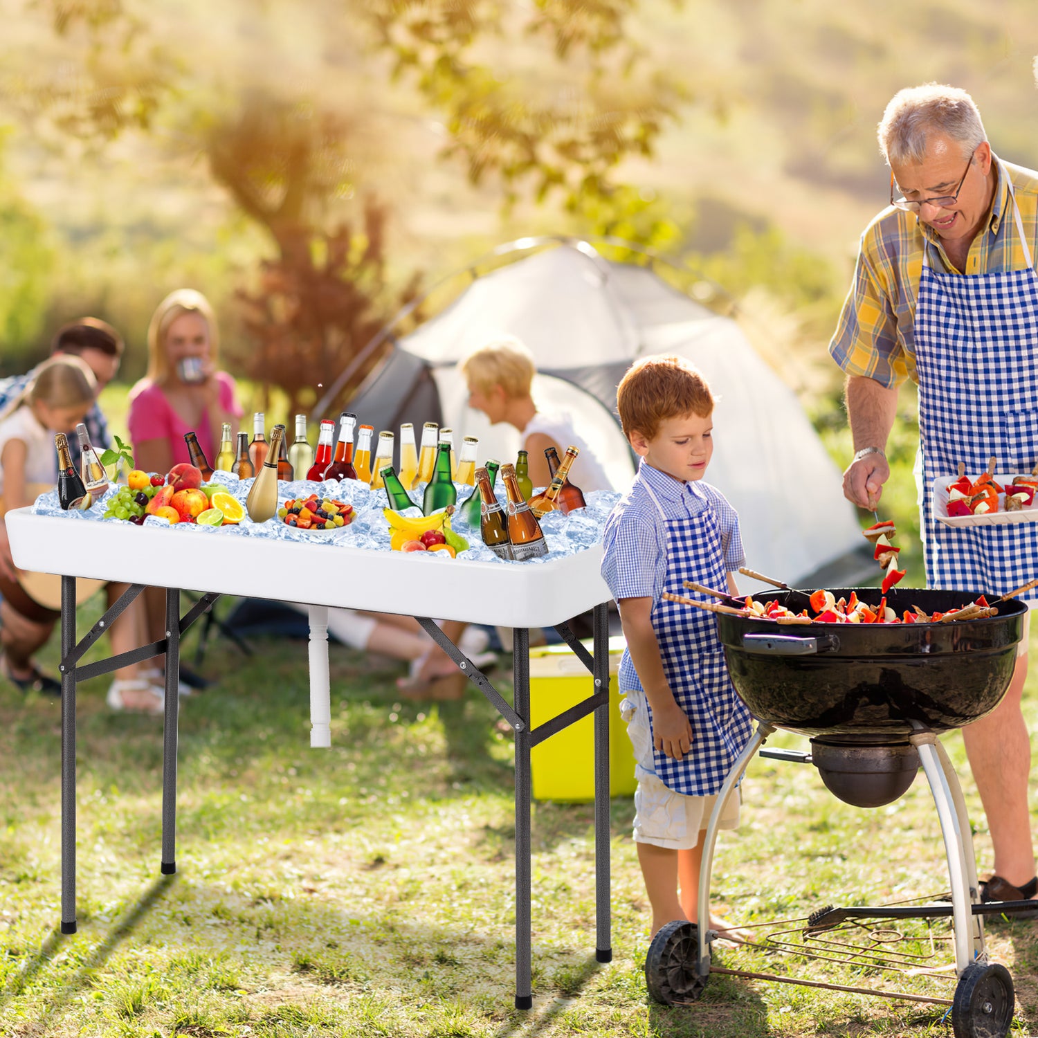 4 Feet Plastic Party Ice Folding Ice Table with Matching Skirt-White