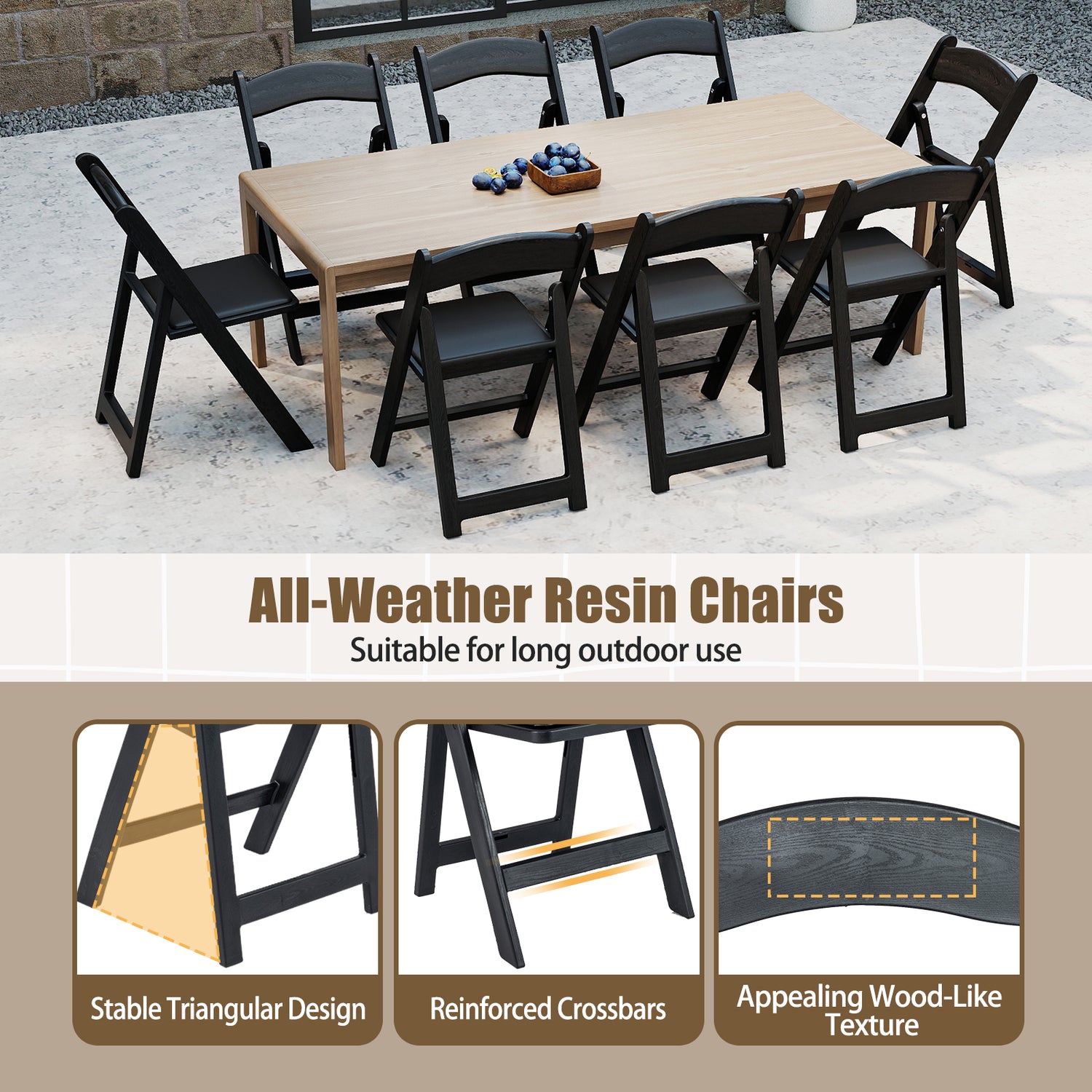 4 Pack Resin Folding Chairs with Padded Seat