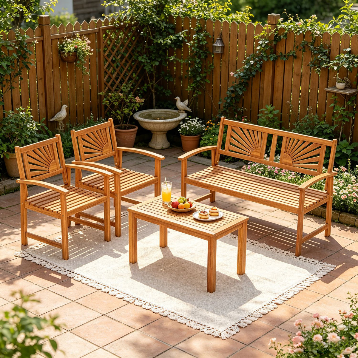 Outdoor Wicker Sofa Chairs and Loveseat with Rectangle Coffee Table
