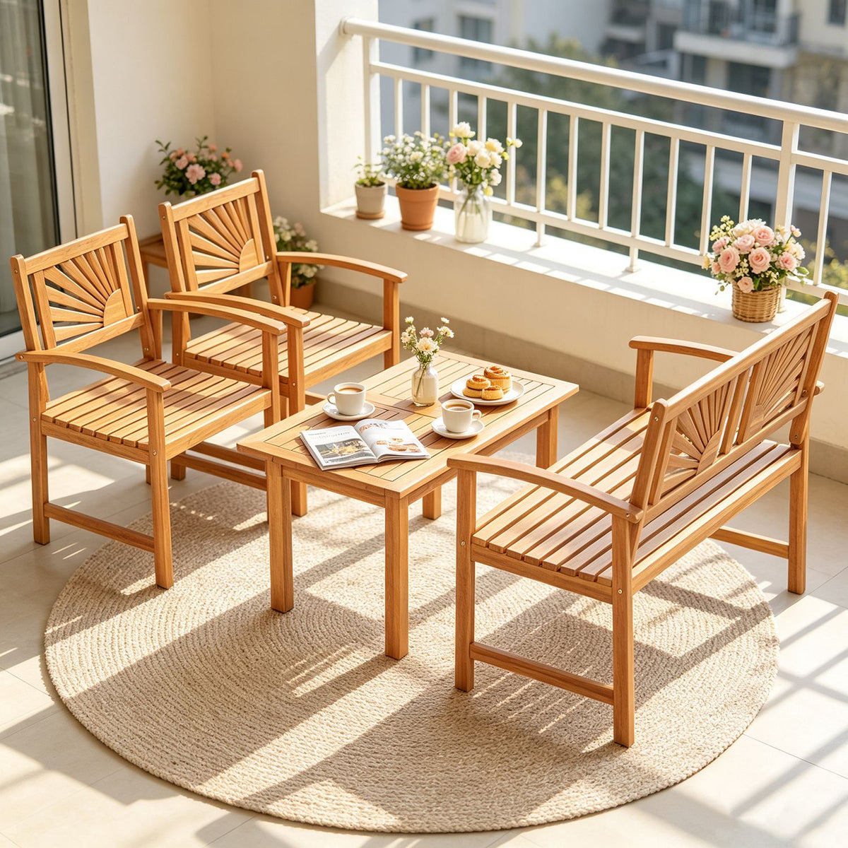 Outdoor Wicker Sofa Chairs and Loveseat with Rectangle Coffee Table