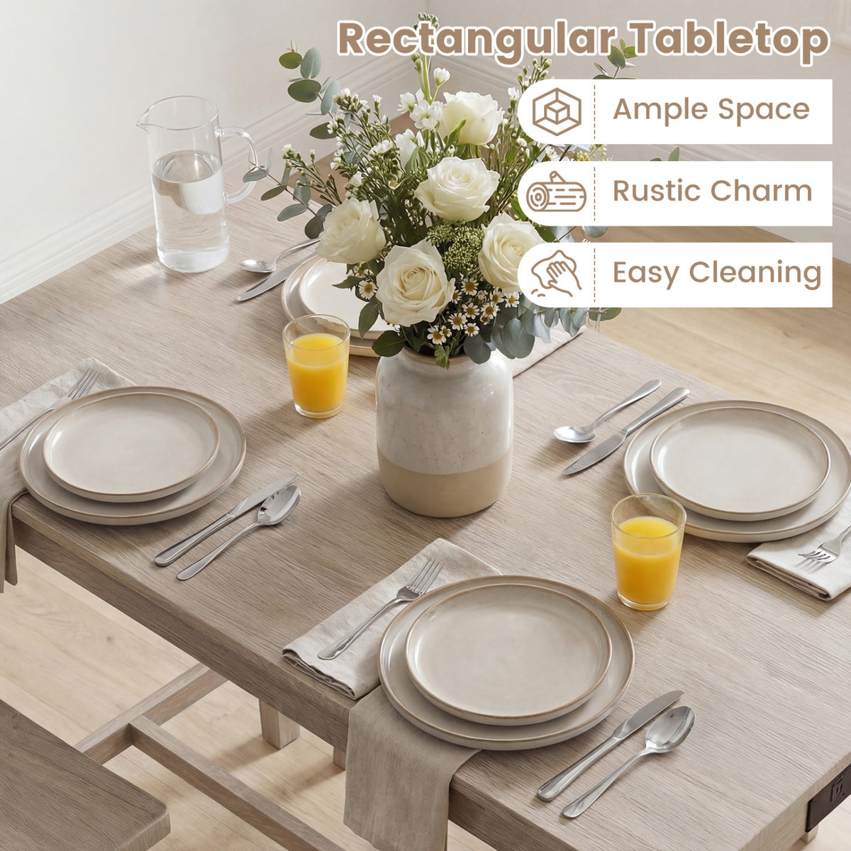 4-Piece Counter Height Dining Table Set with Power Outlet Solid Rubber Wood Kitchen Table
