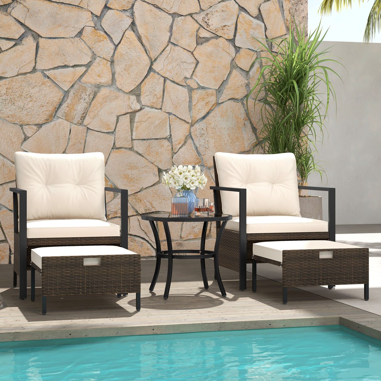 4 Piece Outdoor Furniture Set with Glass Topped Coffee Table