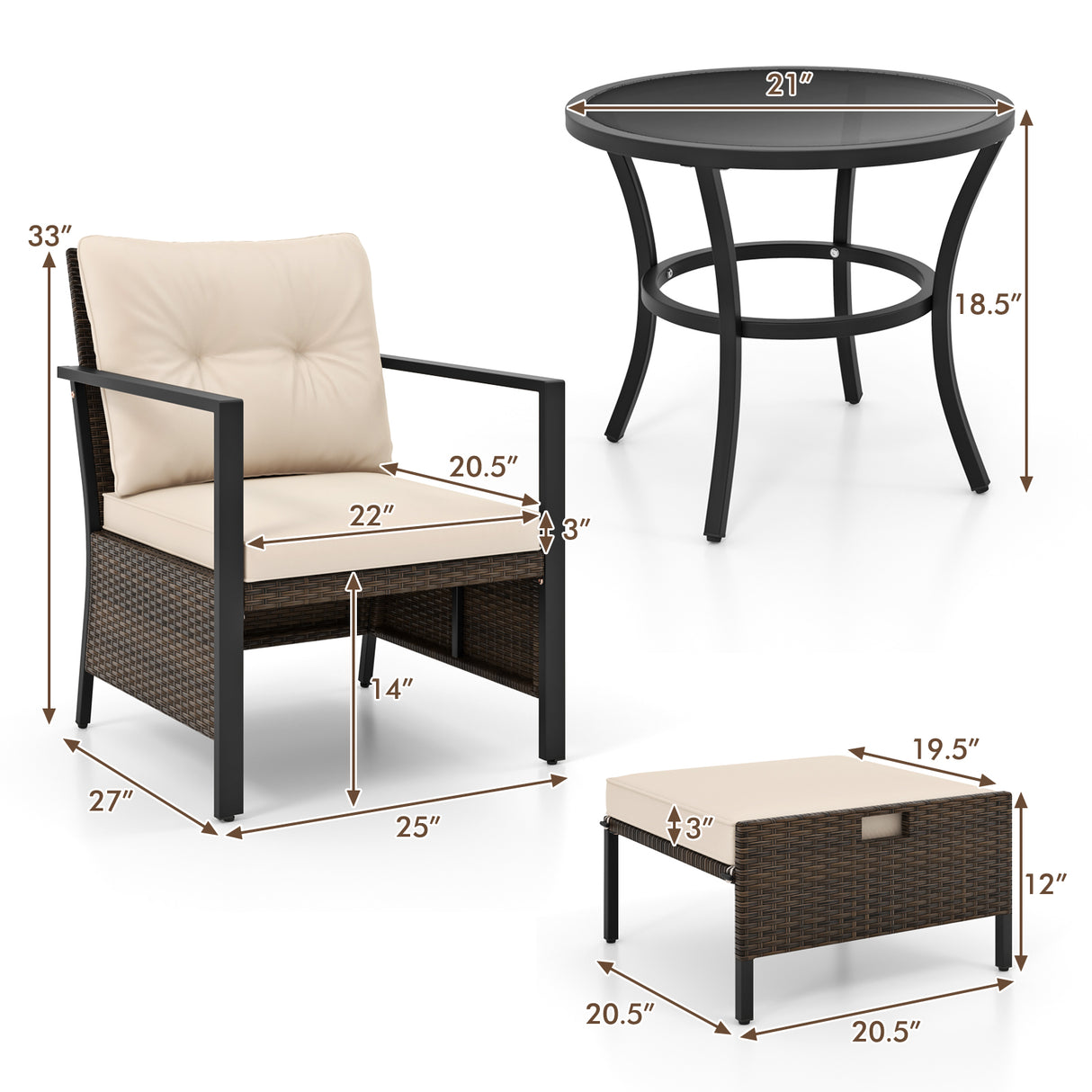 4 Piece Outdoor Furniture Set with Glass Topped Coffee Table