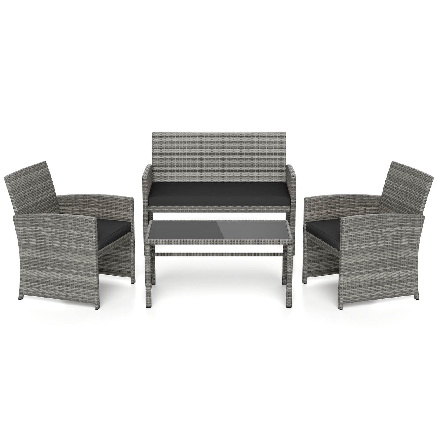 4 Piece Patio Conversation Set Rattan Chair Loveseat and Table Set