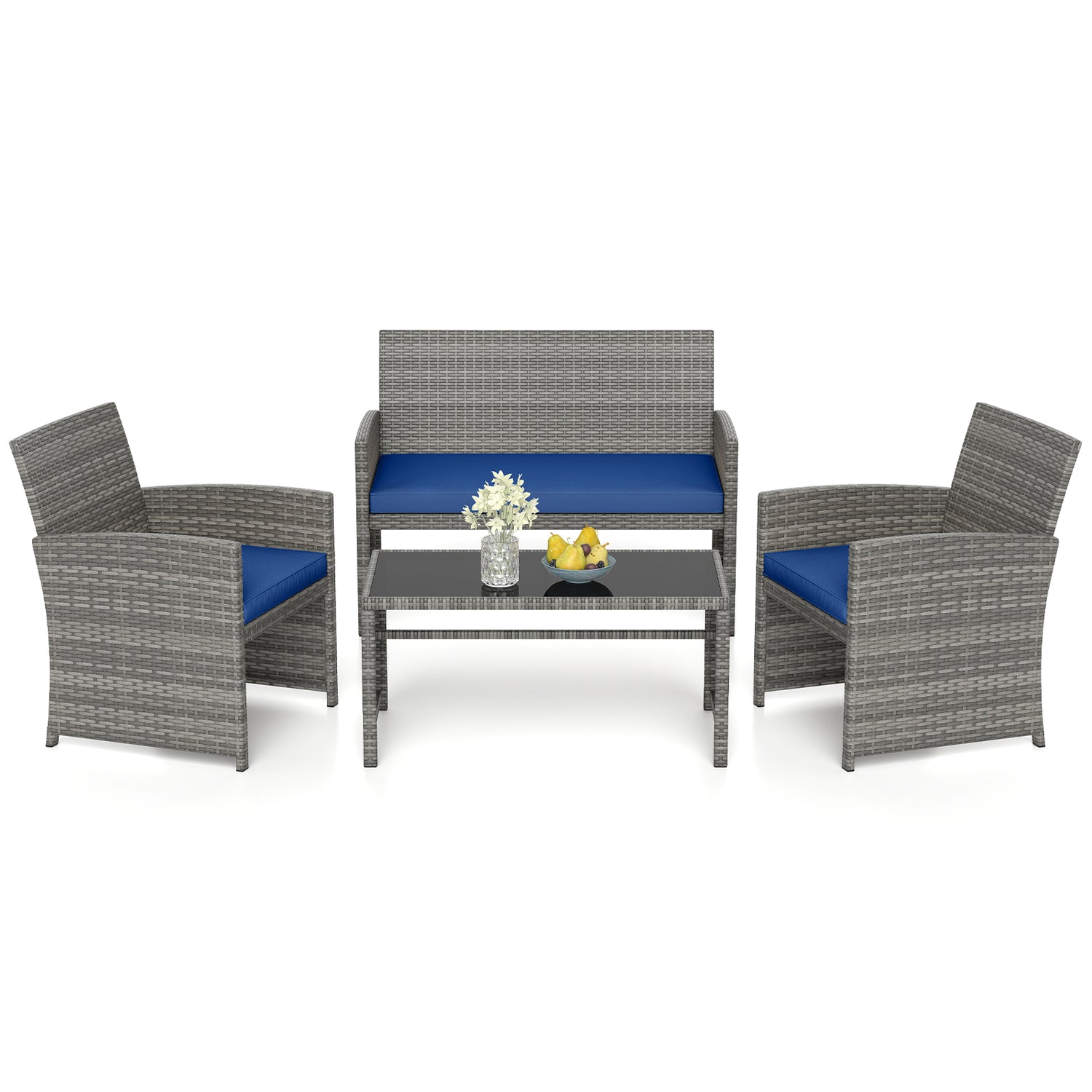 4 Piece Patio Conversation Set Rattan Chair Loveseat and Table Set