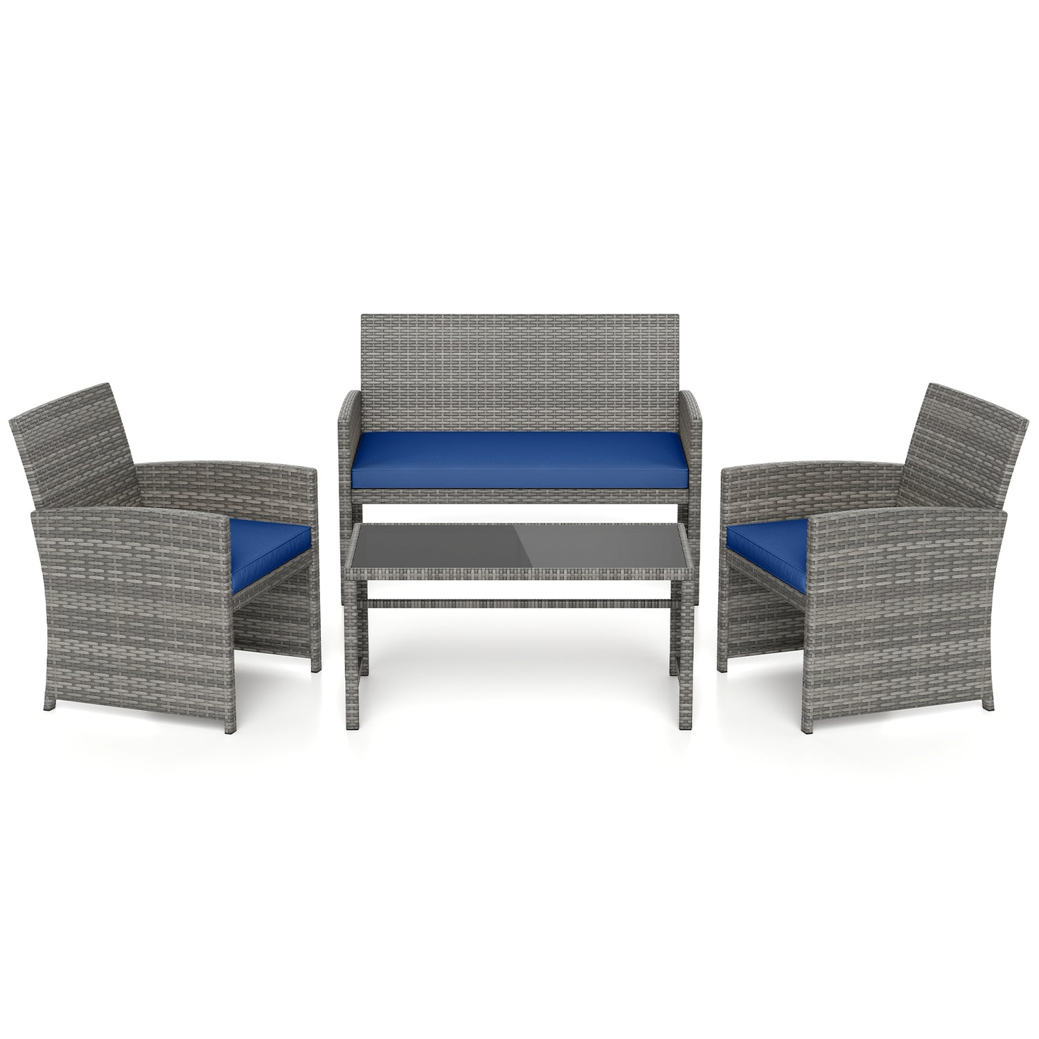 4 Piece Patio Conversation Set Rattan Chair Loveseat and Table Set