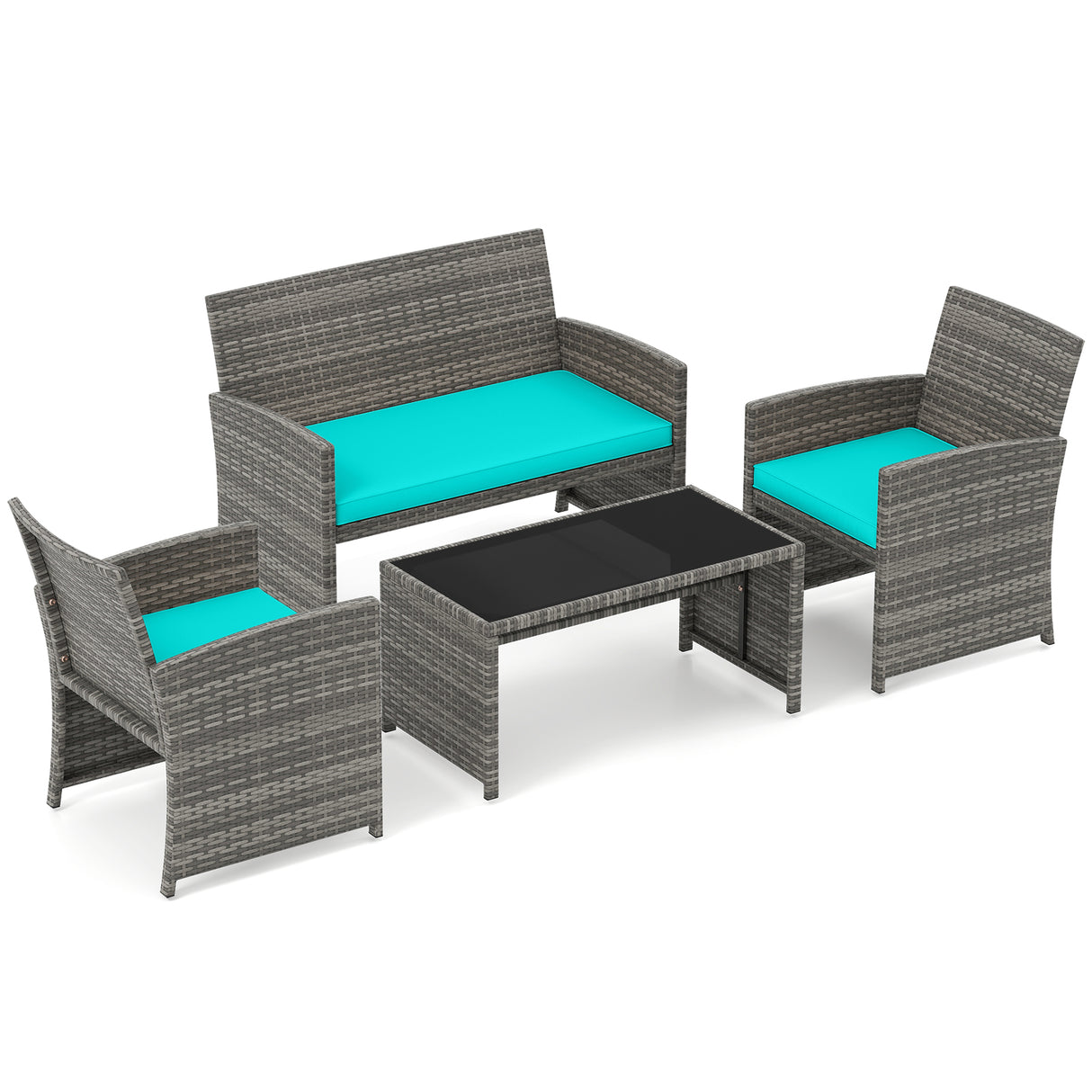 4 Piece Patio Conversation Set Rattan Chair Loveseat and Table Set