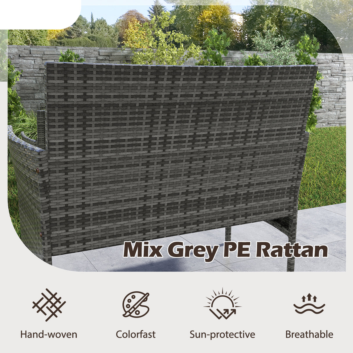 4 Pieces Patio Rattan Conversation Set with Tempered Glass Coffee Table
