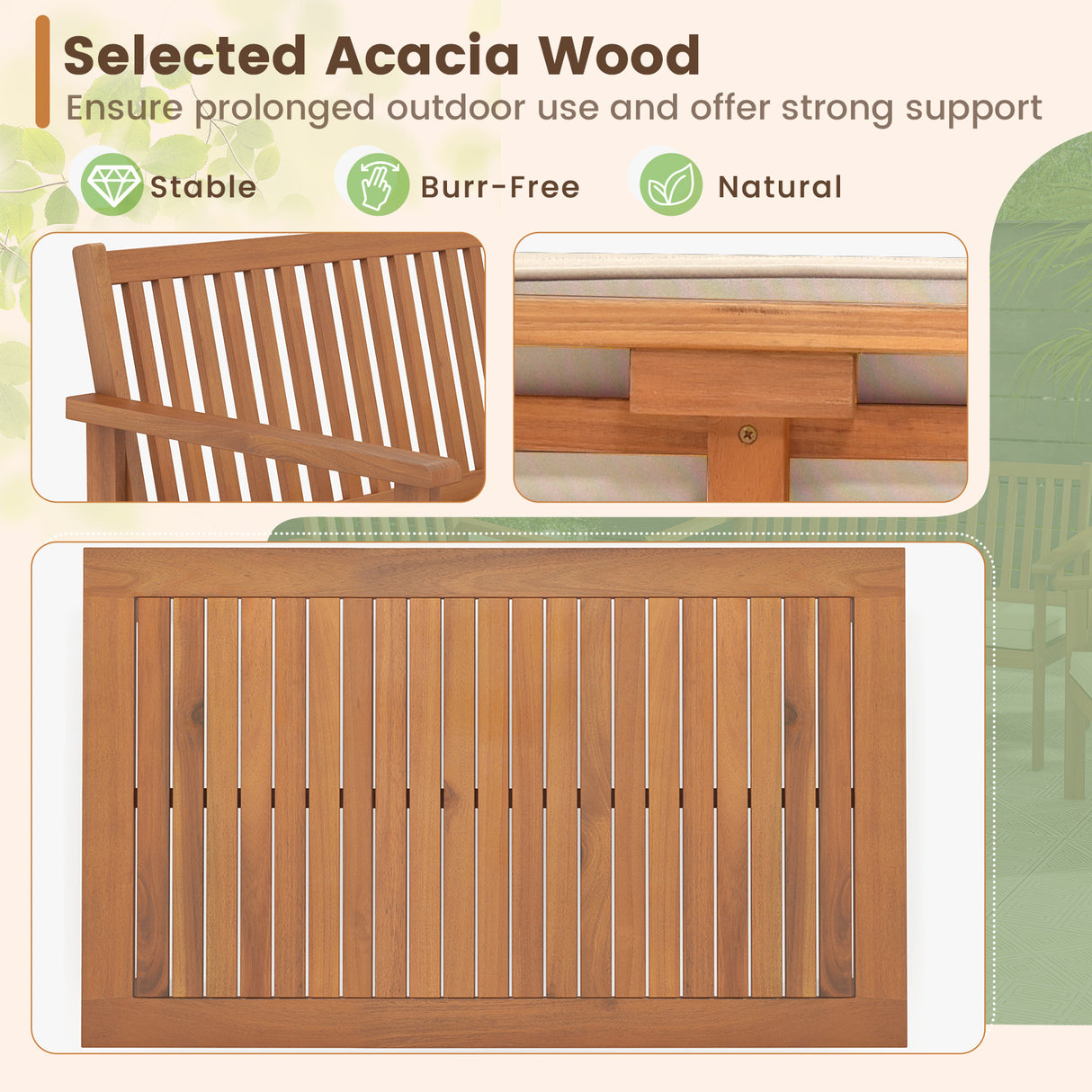 4 Piece Patio Wood Furniture Set Acacia Wood Sofa Set with Loveseat