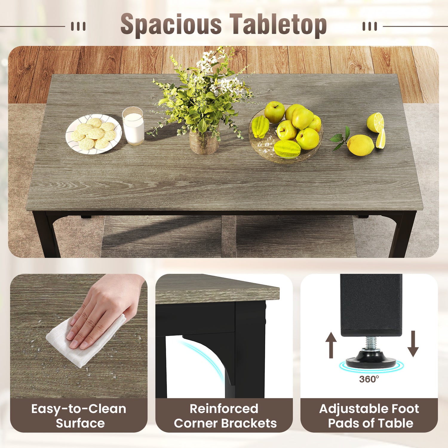 4 Pieces Industrial Dining Table Set with Bench and 2 Stools