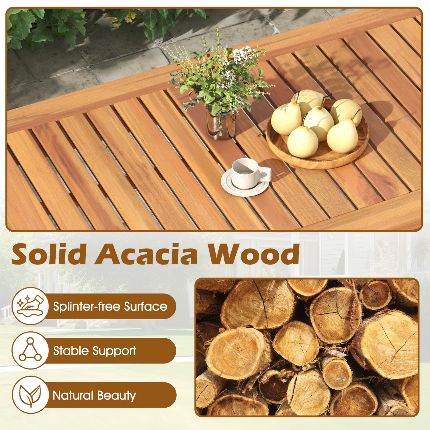 4 Pieces Outdoor Acacia Wood Conversation Set with Soft Cushions and Coffee Table-White