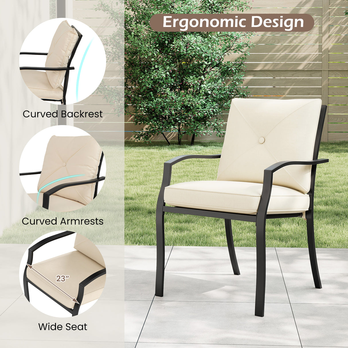 4 Pieces Outdoor Dining Set with Removable Cushions and Rustproof Steel Frame