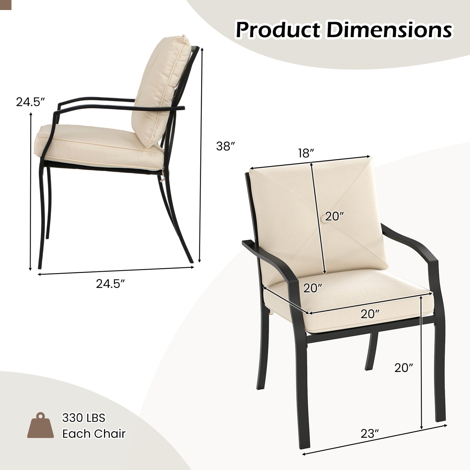 4 Pieces Outdoor Dining Set with Removable Cushions and Rustproof Steel Frame