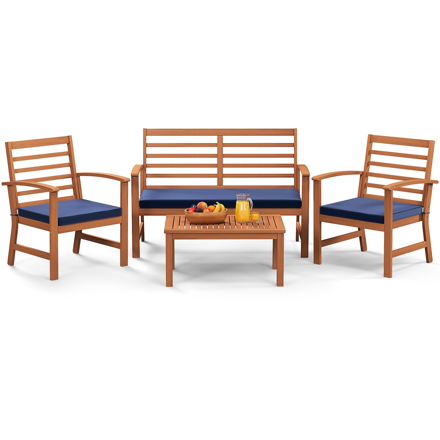4 Pieces Outdoor Furniture Set with Stable Acacia Wood Frame