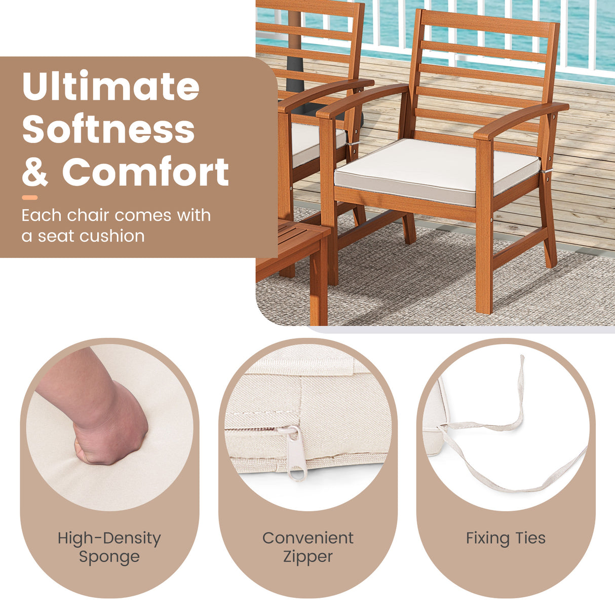 4 Pieces Outdoor Furniture Set with Stable Acacia Wood Frame