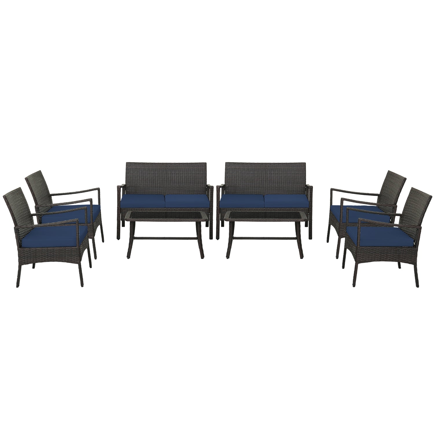 4 Pieces Rattan Conversation Set with Tempered Glass Coffee Table