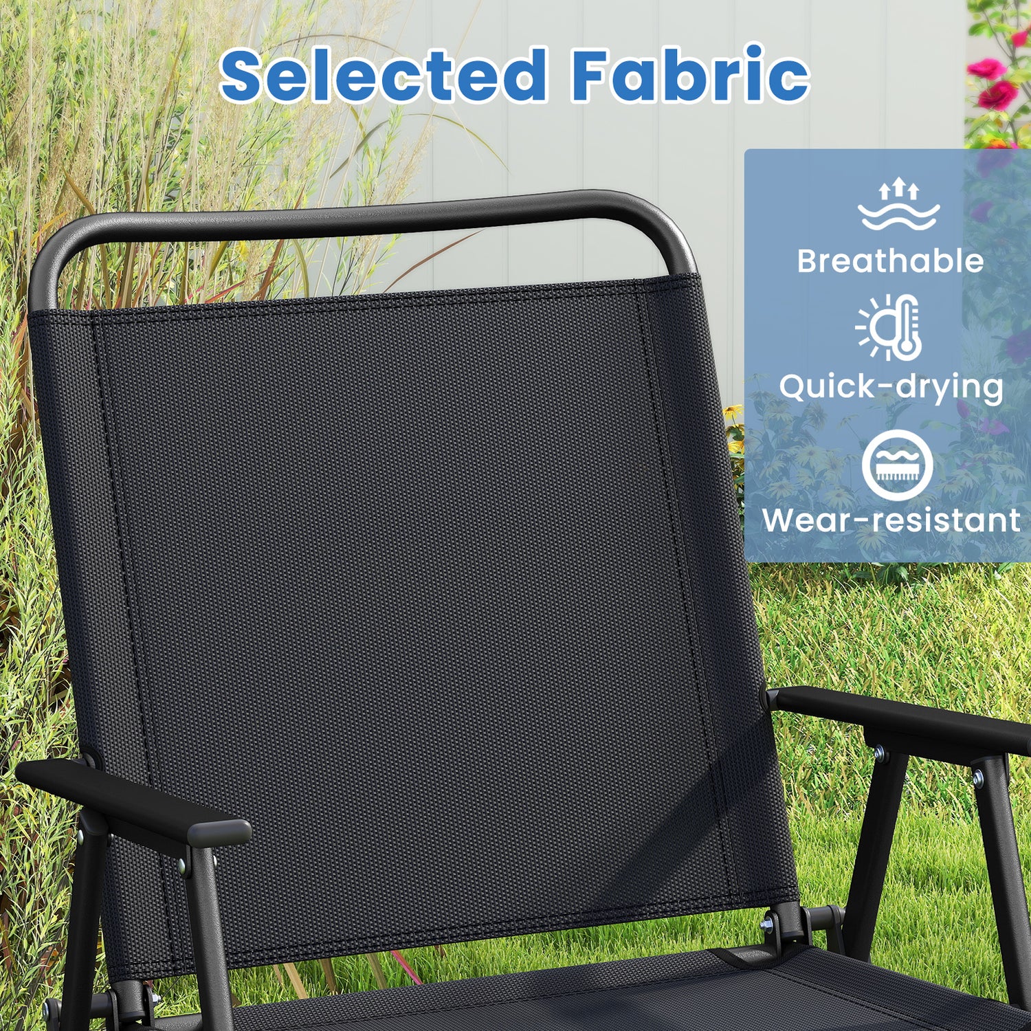 4 Pieces Patio Folding Furniture Set with SPC Coffee Table and Patio Chairs-Black