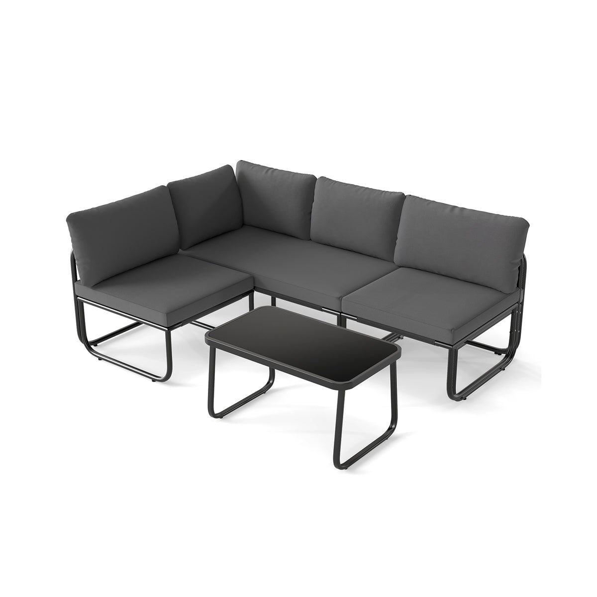 4 Pieces Patio Furniture Set with Cushions and Coffee Table-Gray
